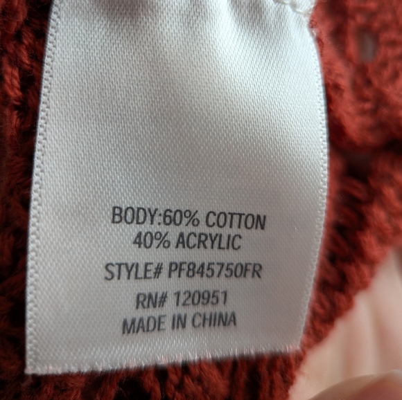 Alya Rust Orange Pointelle Knit Sweater Medium V-Neck Chevron Crochet Boho - Picture 7 of 10